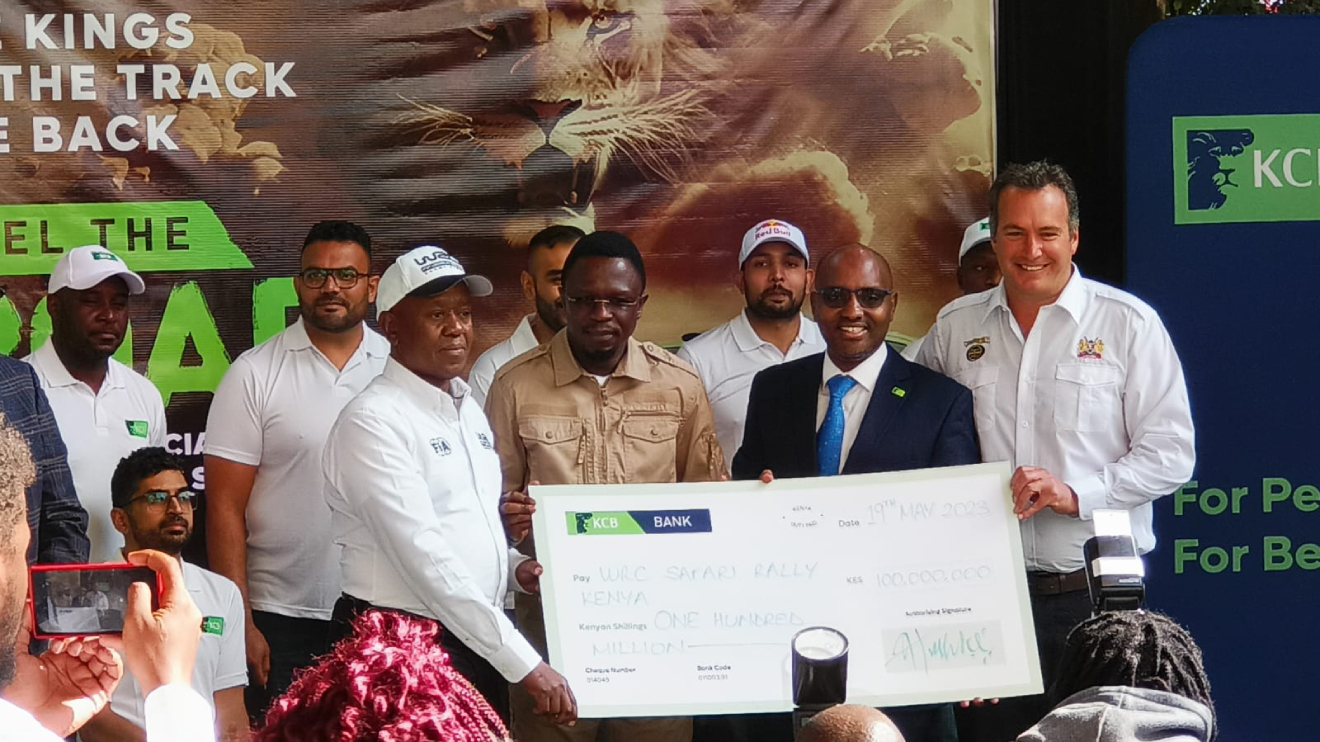 Ababu Namwamba unveiling KCB's Sh150 million sponsorship for 2023 WRC Safari Rally. PHOTO/COURTESY